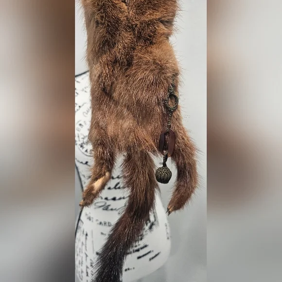 Vintage Mink Fur Whole Body Pelt Stole Collar Wrap Neck Shrug Clip Brown 30" - Picture 14 of 16